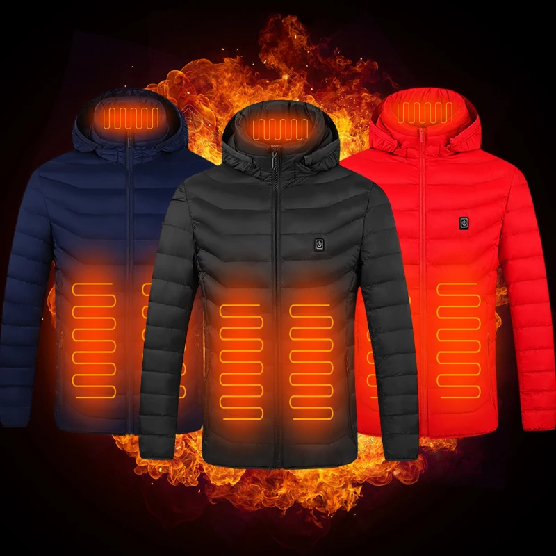 

Winter Waterproof USB Rechargeable Men Coats Waterproof Insulated Heated Jacket Hoodie Heated Jacket, Black/ blue/ red