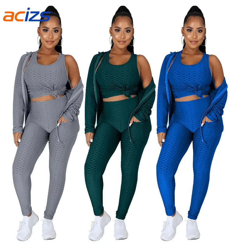 

private label fitness wear Womens Fitness Wear Gym Clothing Women Comfortable Yoga Set 3 Pieces, Several colors for you to choose