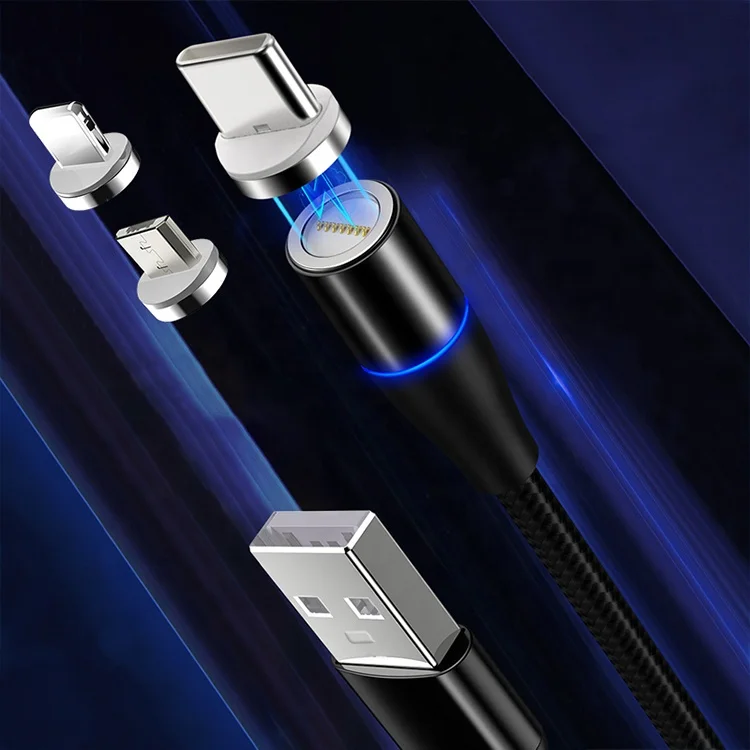 

360 Degree 3in 1 3.5A Quick Charge Magnetic USB Charging Data Cable, Red silver gold black