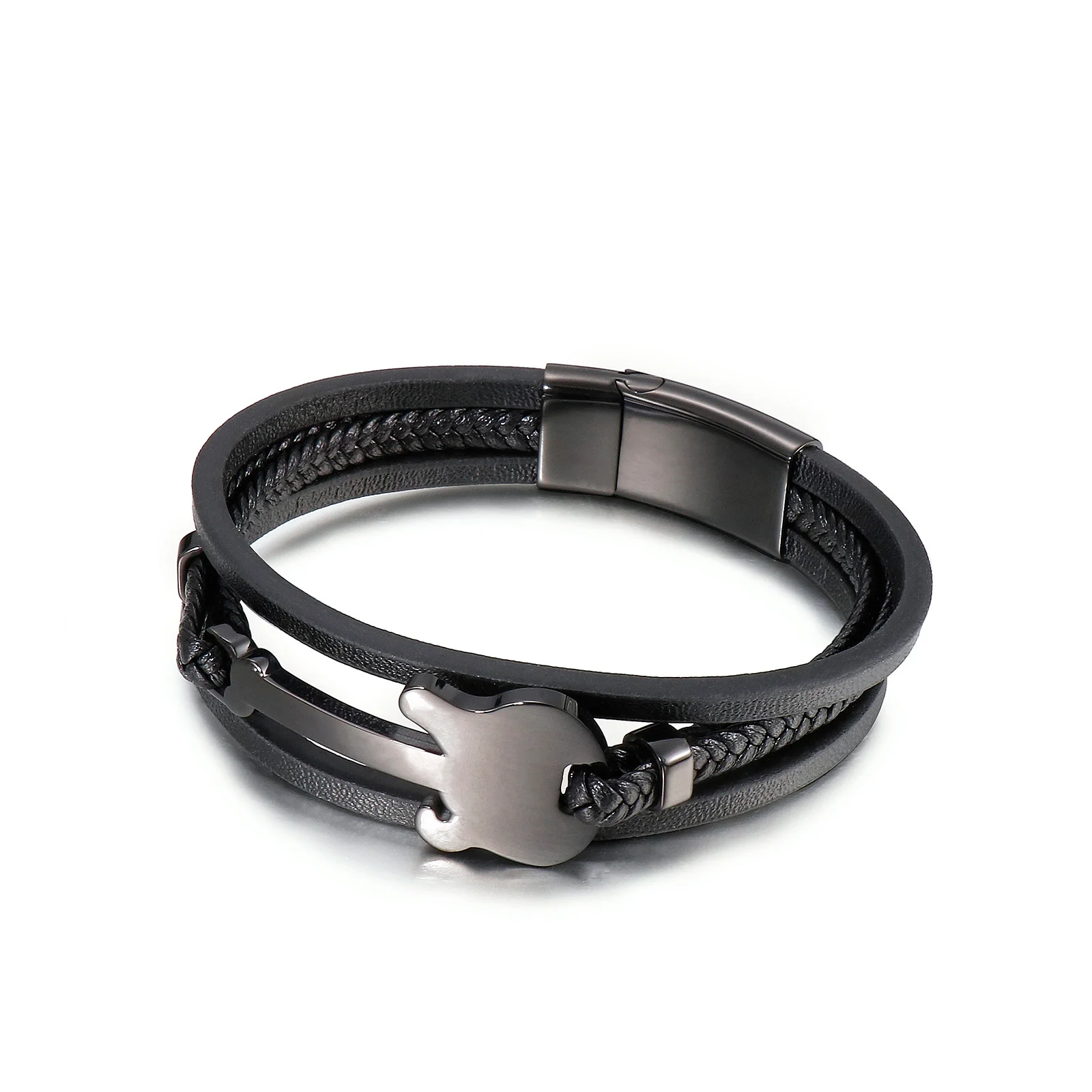 

KALEN Multi-layer leather link stainless steel musical Instruments bracelet