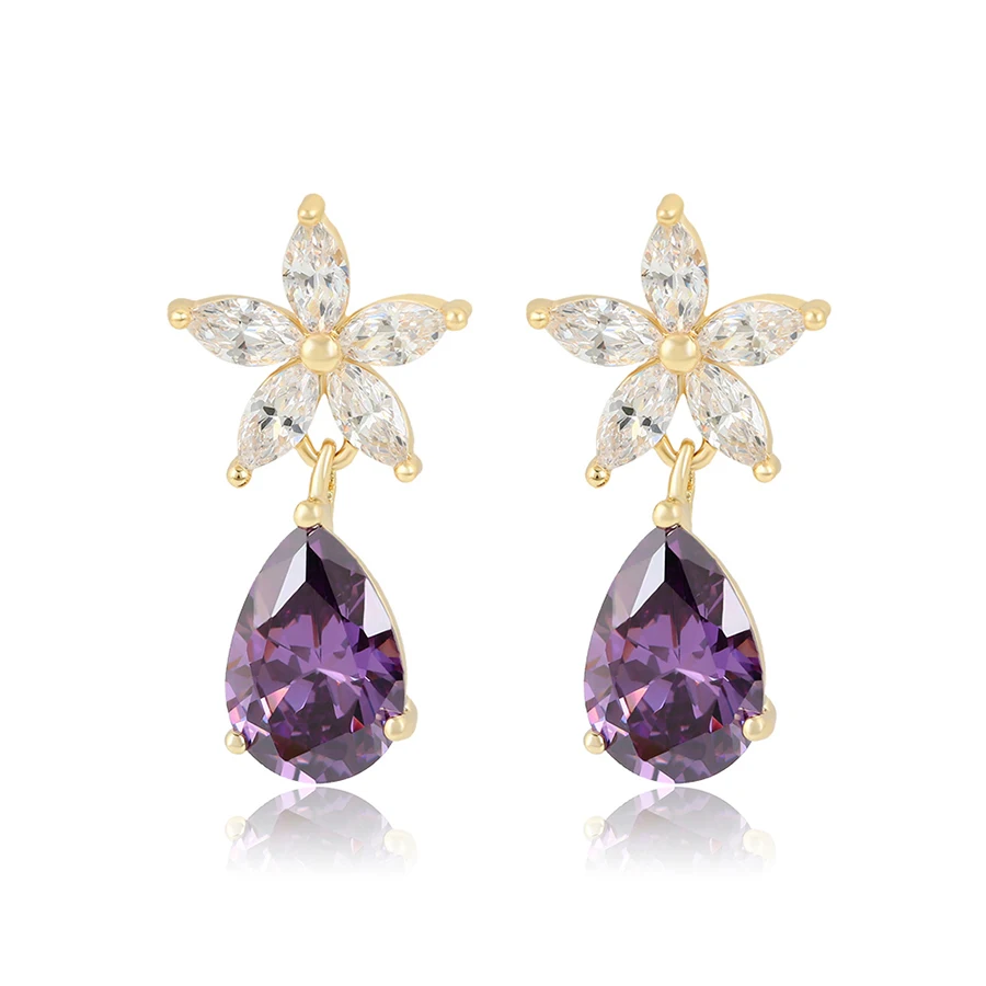 

99323 Xuping 2019 new arrival 14k gold plated flower violet stone pendant stud women's earring