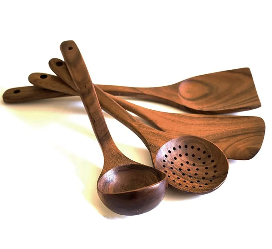 

Wooden Spoons for Cooking,Nonstick Hard Wooden Spatula and Wooden Spoons,Organic Teak Wood Kitchen Utensil