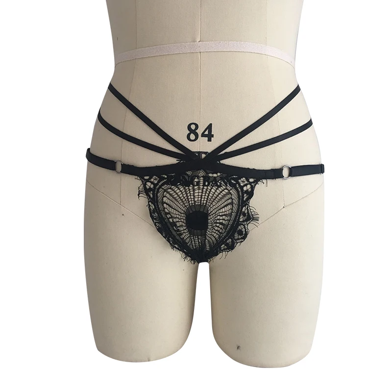 

lady women custom cheap cheeky Pole dance lace g-string temptation female adult underwear transparent thong harness sexy panties, Black