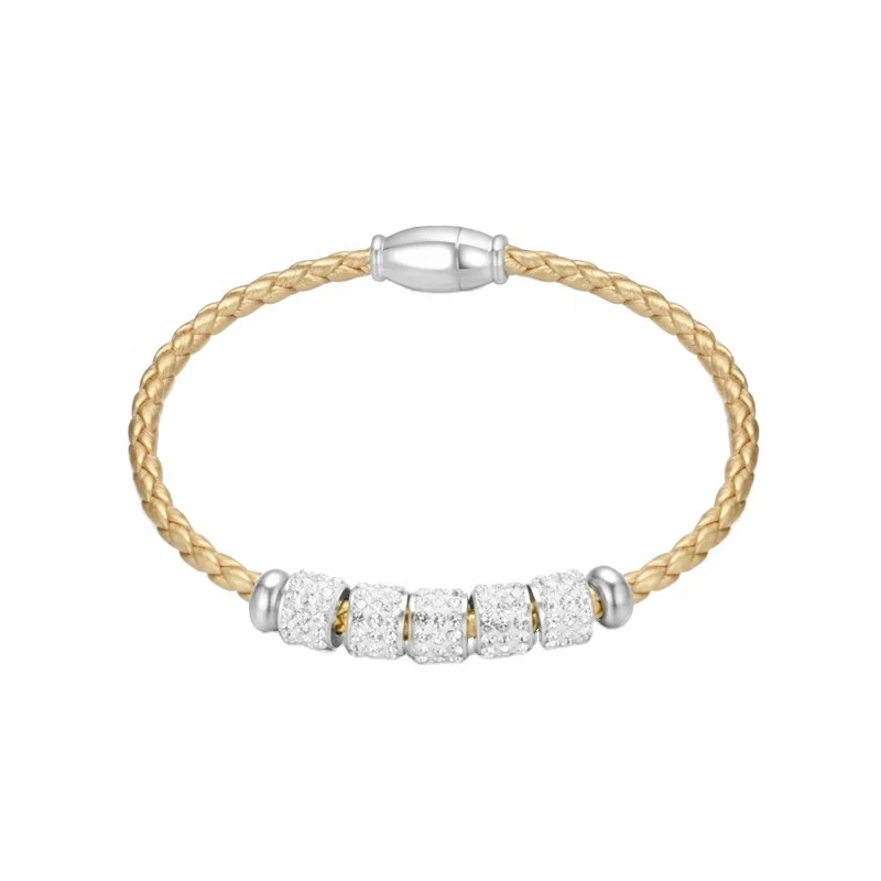 

Fashion Real Genuine Leather Stainless Steel Magnetic Clasp Bracelet with Handmade of Weave styles
