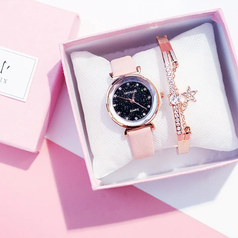 Cherry Blossom Powder Watch Female Student Starry Literary and Elegant Mori Girl Series Girl College Style Starry Sky Watch