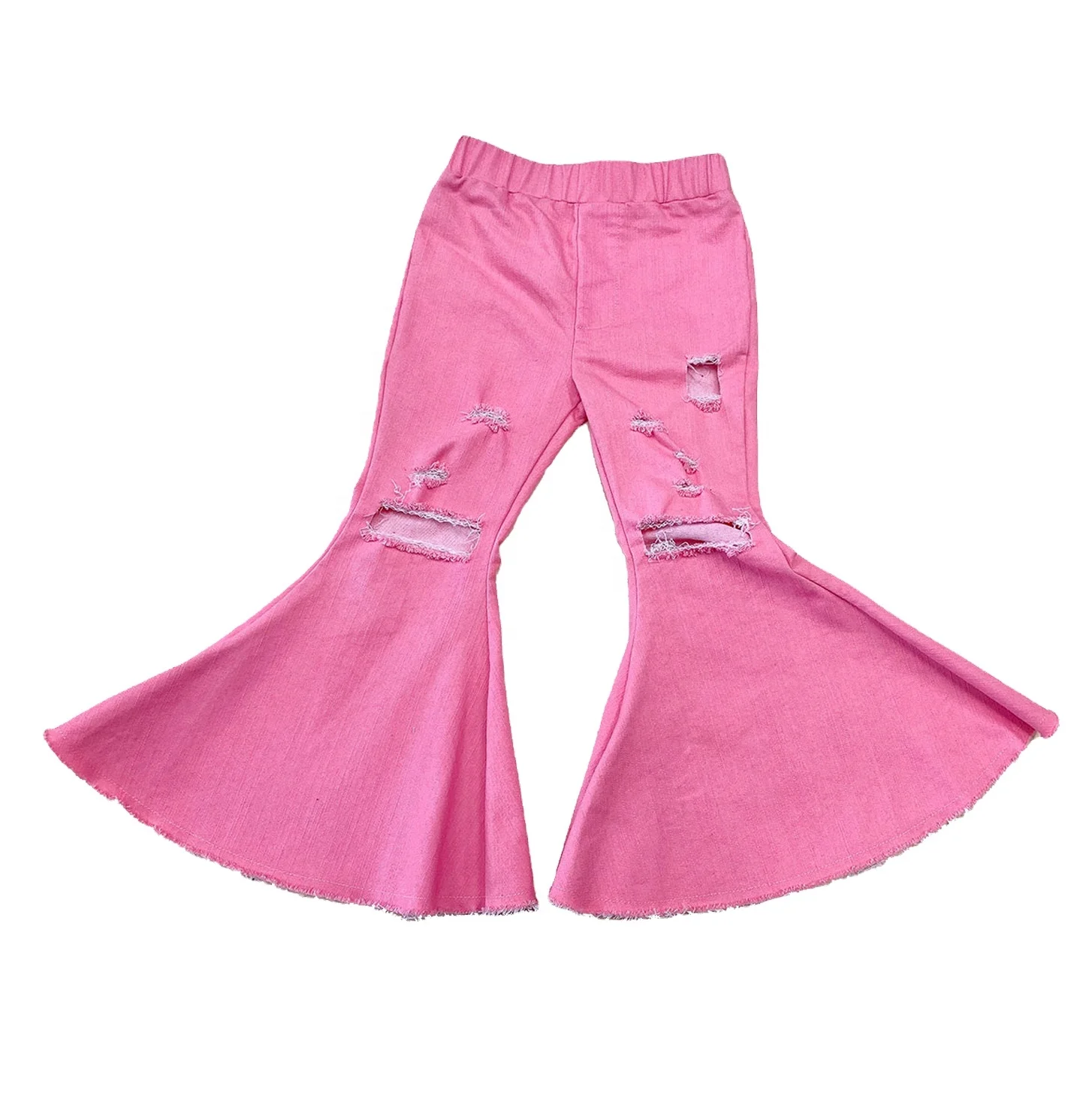 

New Design Pants Bell-Bottom Trousers Toddler Distressed Jeans For Baby, Pink