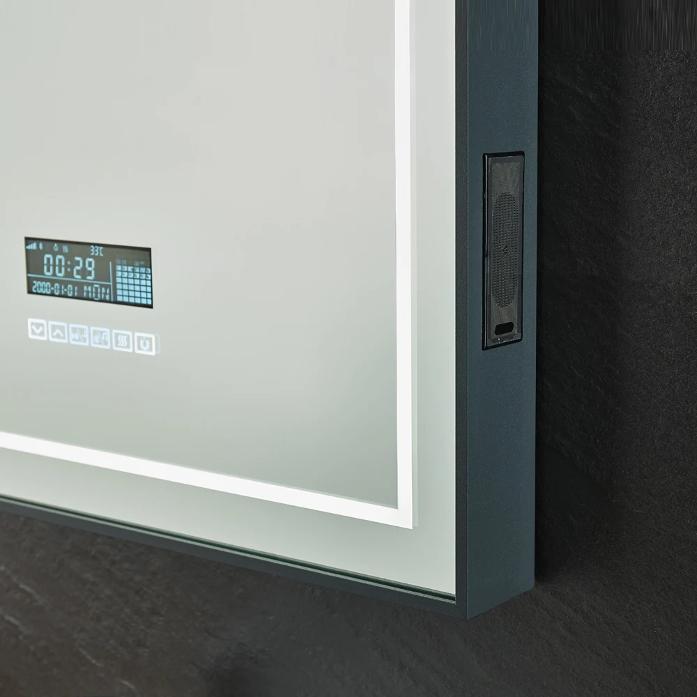 Wall Mounted Intelligent Touch Screen Fogless Bathroom LED Mirror with Time Temperature Display and Bluetooth