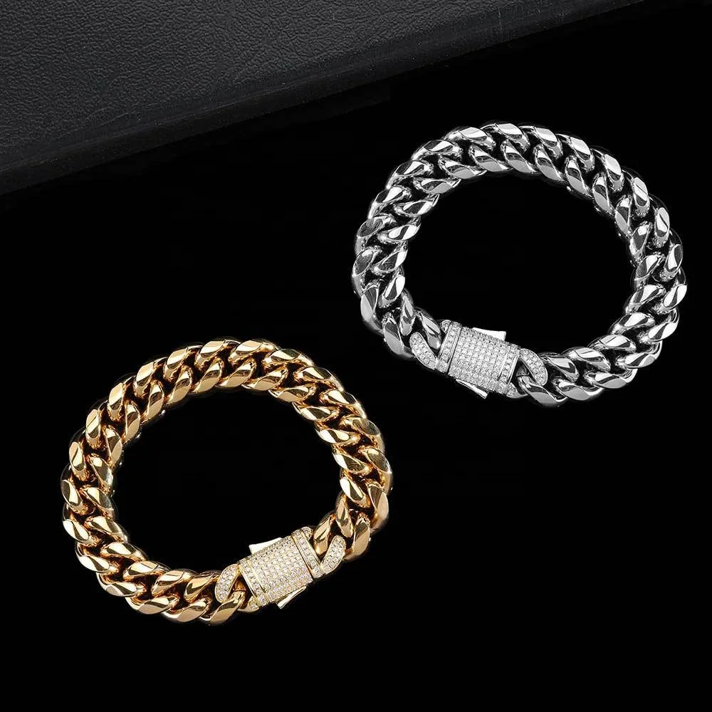 

Mens Gold Bracelet Chain Cuban Link, Monoco Lock Stainless Steel Cuban Link Bracelet