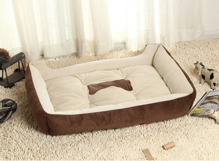 Fleece Pet Dog Bed Soft Cushion Bone Print Large Breed Dog House for Labrador Golden Retriever Winter Spring Dog Mat,Style1Black,XXL
