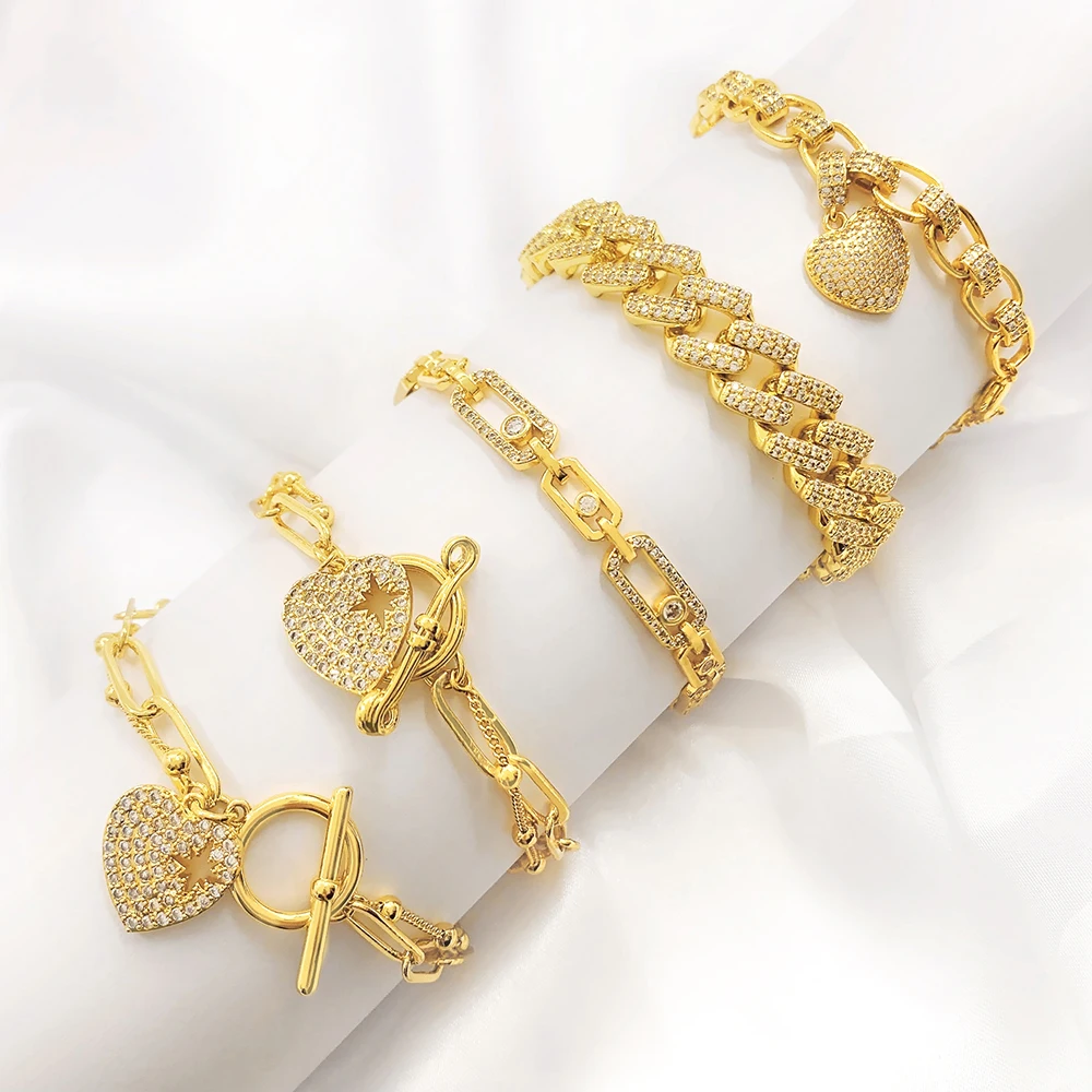 

Women fashion jewelry cubic zirconia heart charm bracelet gold jewelry