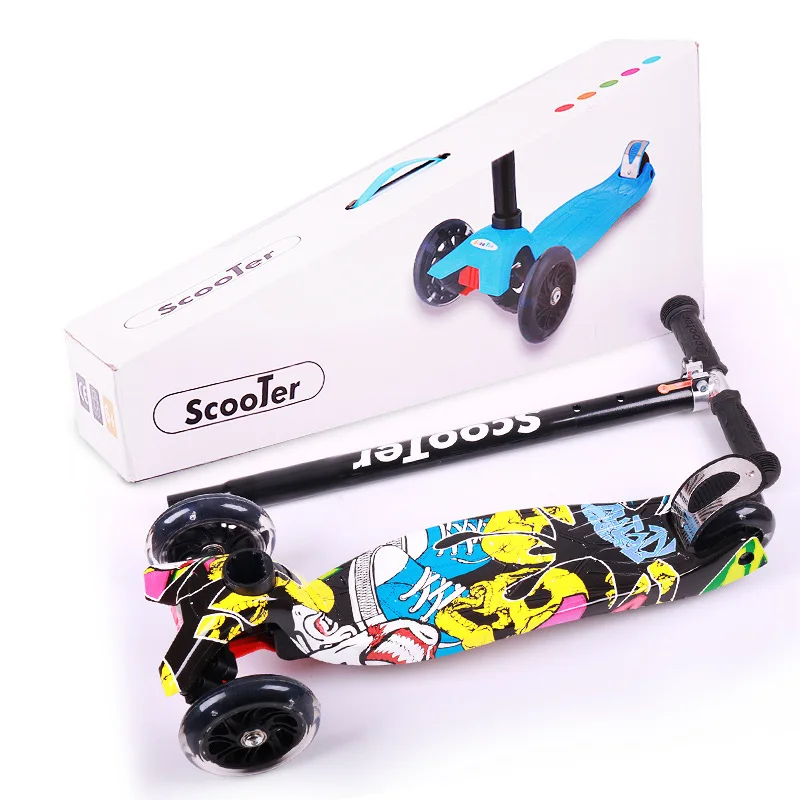 

Kid kick scooter 4 wheels flash kid children foldable single foot slide graffiti kids scooters, Photo colors