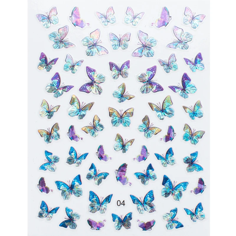 

joyful popular wholesale 3D laser butterflies adhesive butterfly nail decals 2020 nail art decoration nail sticker 01-10, Coloful