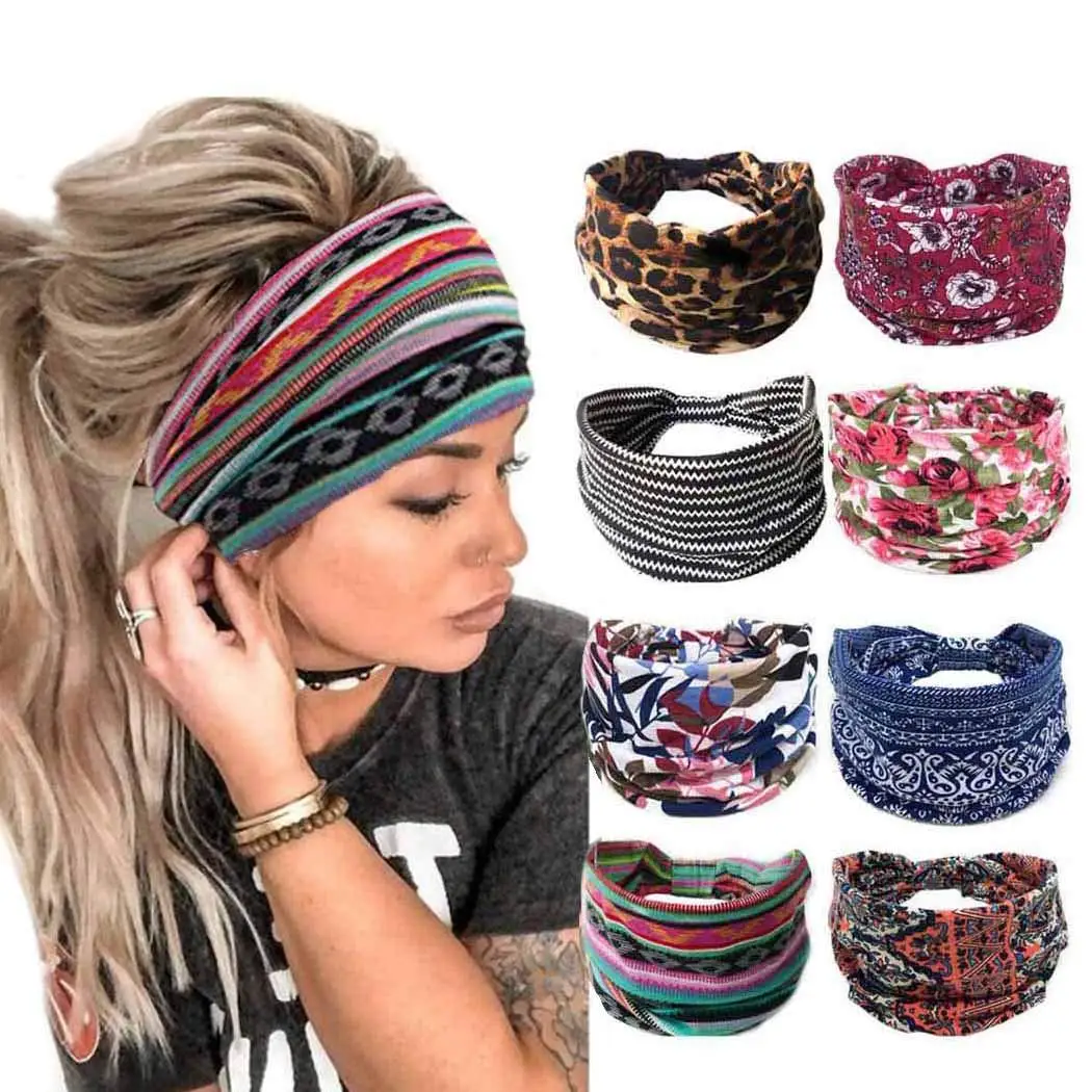 

Women Trending Make up Hairwraps Printed Elastic Headwraps Waist Wrapped Sweat Band Turban Sports Headband Wide for Yoga