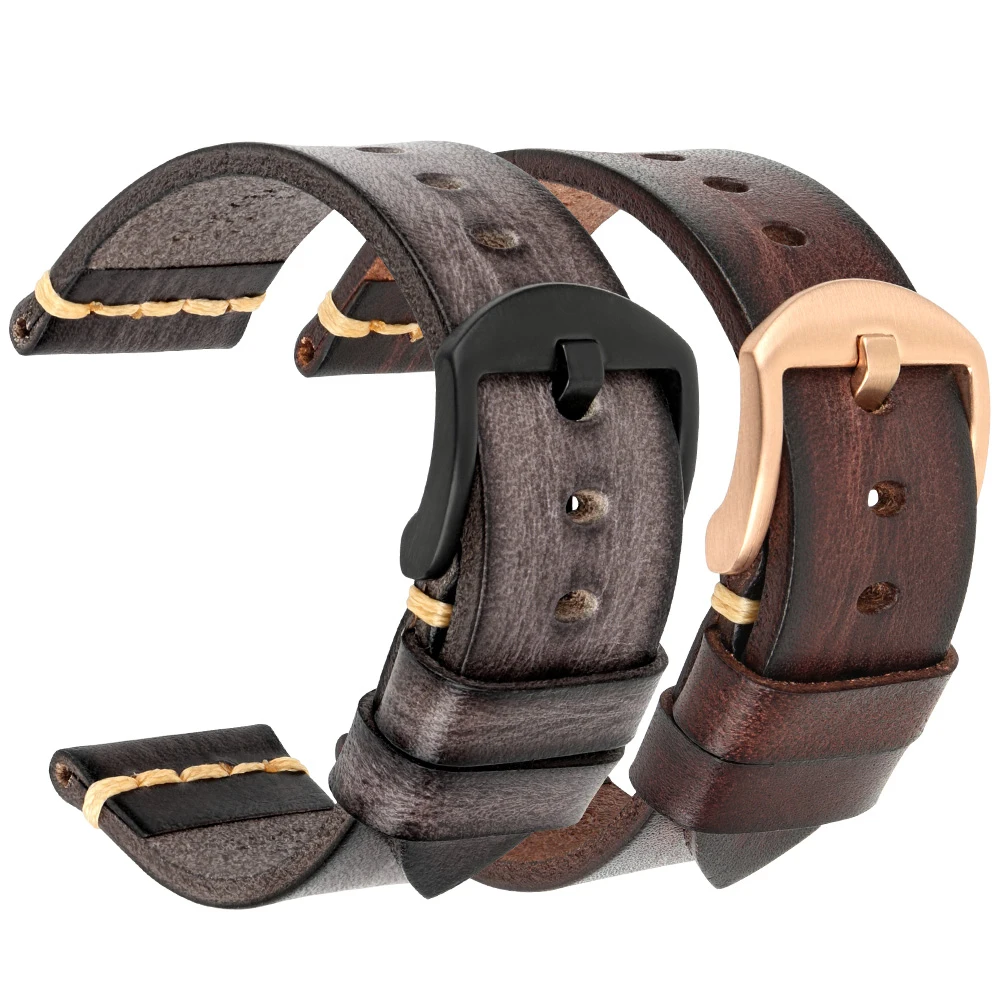 

Custom Brand Logo Stainless Steel Buckle Watchband 18mm 20mm 22mm 24mm 26mm Watch Band Wrist Bracelets Leather Watch Strap Man