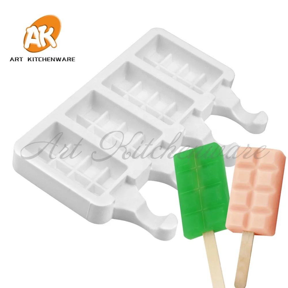 

AK Chinese Supplies 4 Diamond-shaped Jewel Popsicle Ice Cream Molds Silicone Ice Decorating Baking Tools XG-30, White