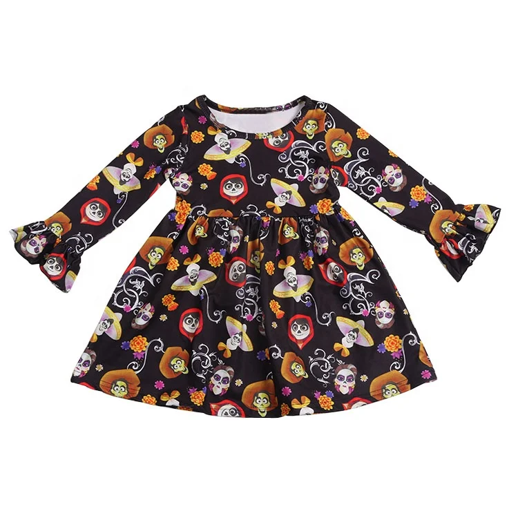 

wholesale girls halloween ghost doll pattern print dress Long Sleeve, Picture shows