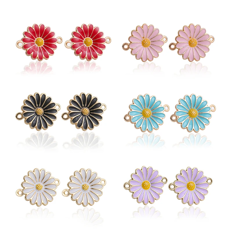 

Hot Selling Charm 10pcs/Bag Alloy Colorful Drop Oil  Daisy Double Pendant for Jewelry Making