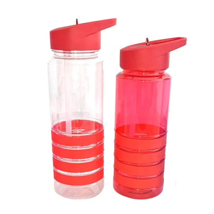 

18/24oz bpa free plastic drinking bottle with ring and flip up straw, Any color is available