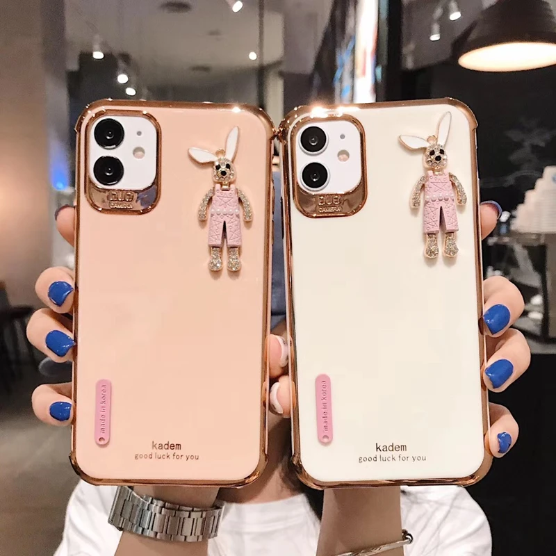 

Luxury 3D diamond Cartoon bunny Phone Case For iPhone 12 11Pro Max XS XR 7 Plus SE Fashion Shockproof Silicone soft back Cover