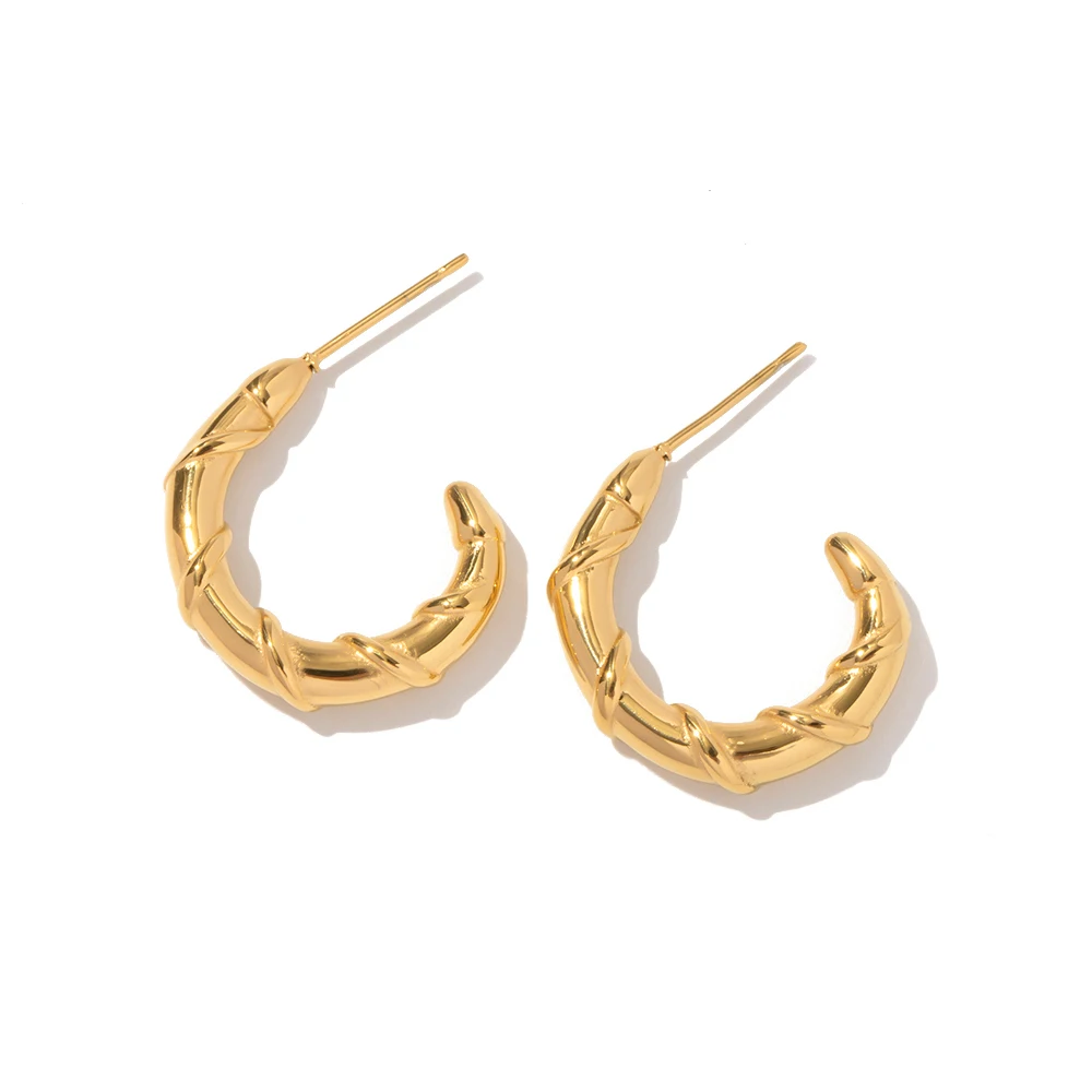 

Charm Stainless Steel 18K Gold Plate Earrings Jewelry Waterproof Twist CC Shaped Earrings for Women