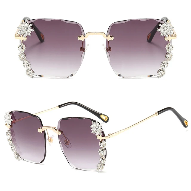 

DLL89005 New style fashion Sunglasses for women Trendy rimless glasses Oversized and square Eyewear with bling crystal gafas