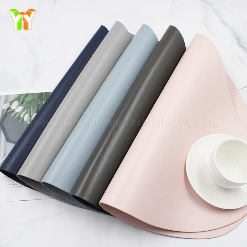 
Ready Ship Faux Leather Round Place mats Kitchen Dining Table Waterproof Coffee Washable Round PU Leather Place mats 