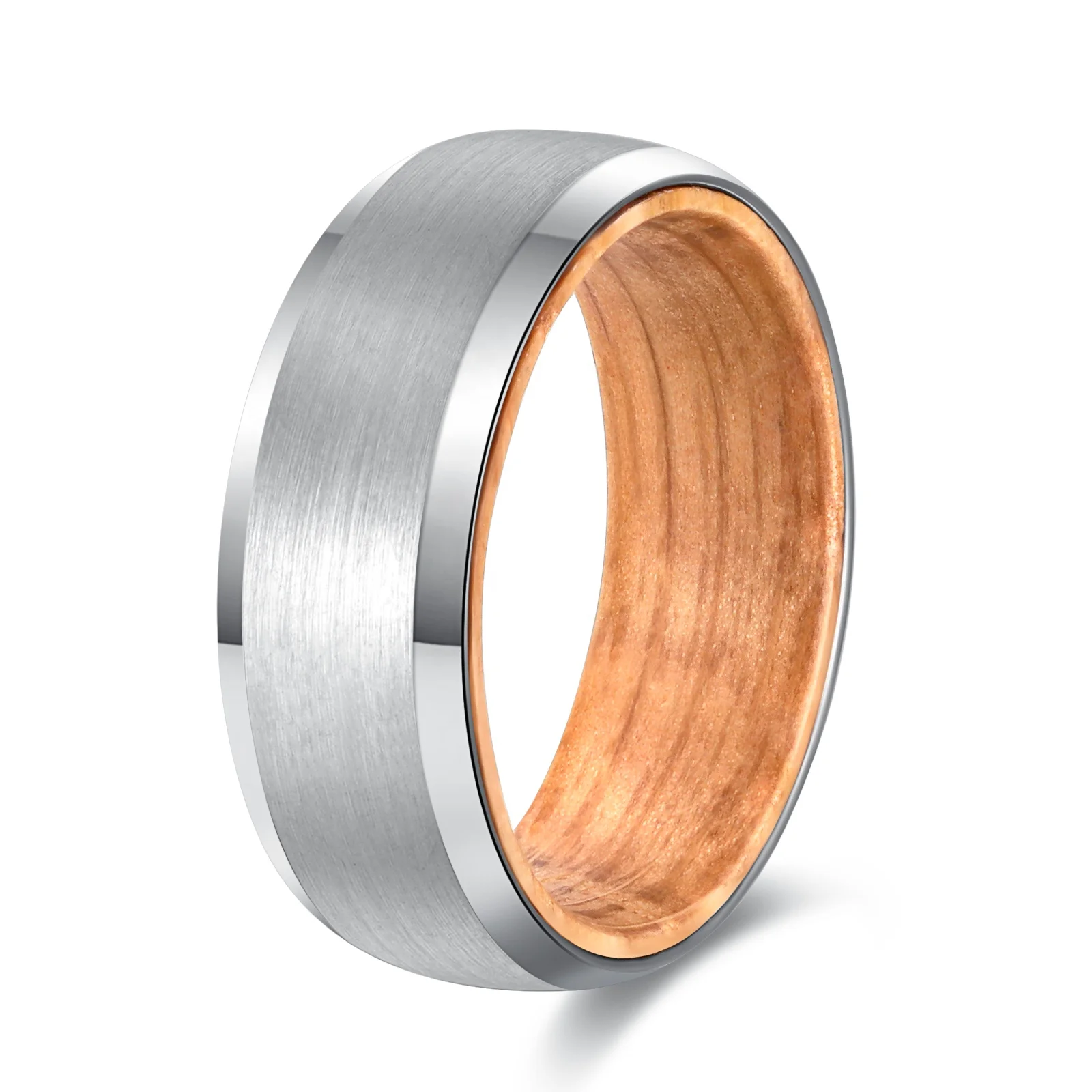 POYA Classic 8mm Tungsten Ring for Men Beveled Edges with Silver Wood  Liner for Anniversary Engagement Gift