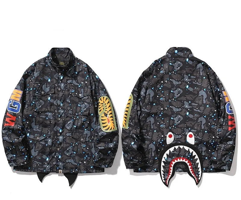 

New Design Wholesale Bape Ape Shark Camo Jacket Streetwear Casual Teenage Adult Full Zipper Unisex Jacket, Picture color