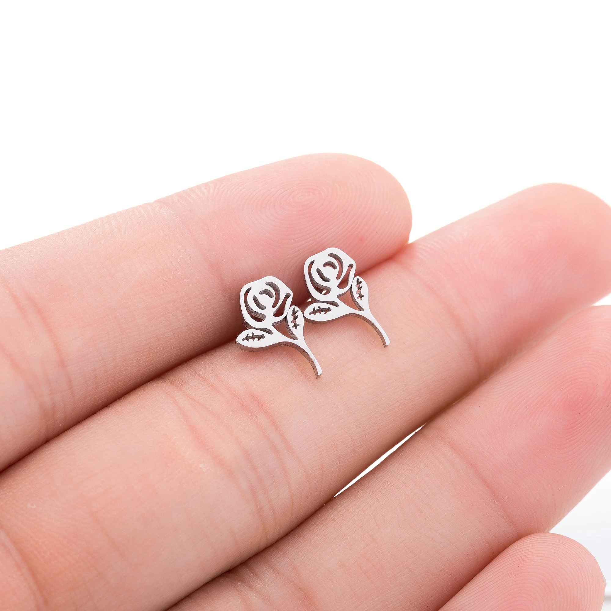 

Korea Design 11mm Cheap Stainless Steel Rose Flower Stud Earring Ear Studs Packing Tiny Earrings