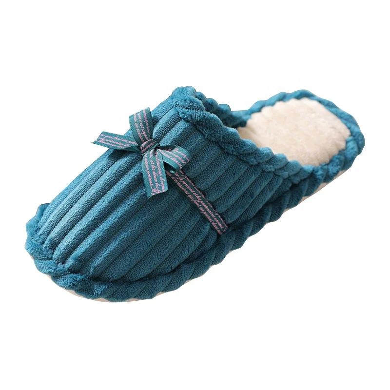 

Corduroy plush thicken cotton bowknot couple unisex slippers