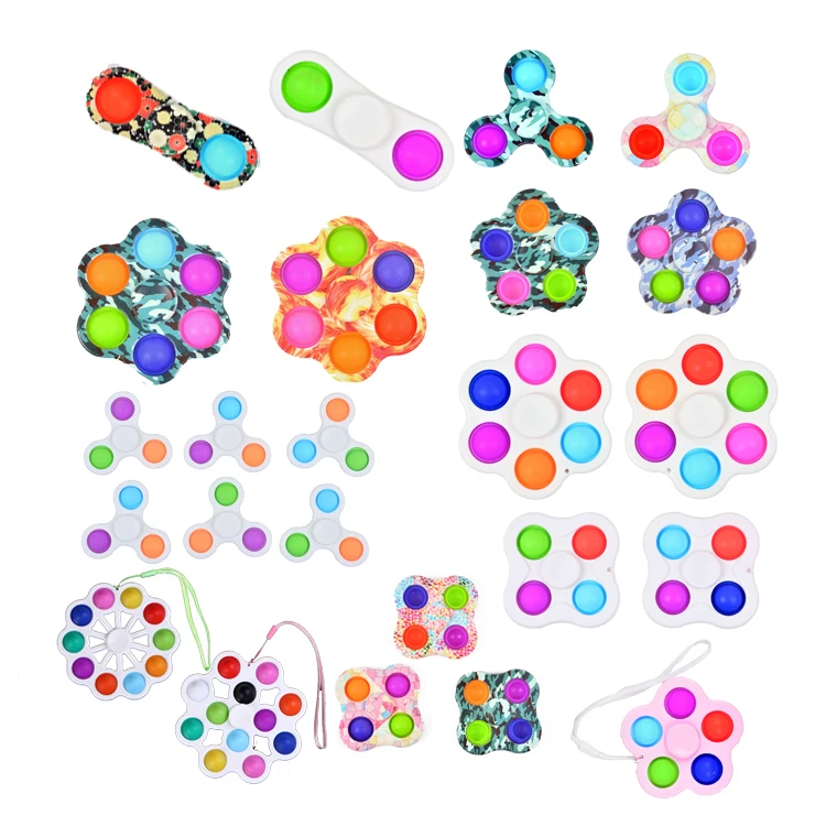 

HuaMJ Wholesale 2021 New Design Silicone Stress Relief Fidget Toy Kids Finger Fidget Popper Spinner