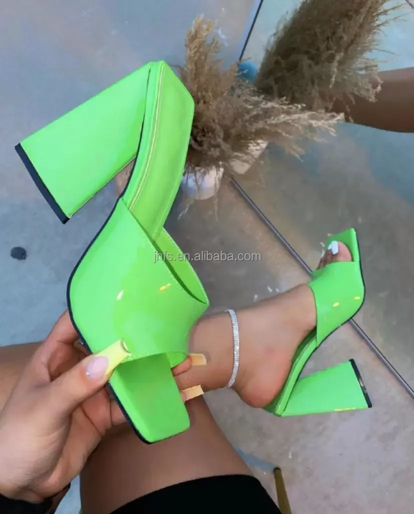 

J&H fashion summer shoes womens square toe heel chunky heels fancy slip on sandals big size sexy high heels, 4 colors as picture