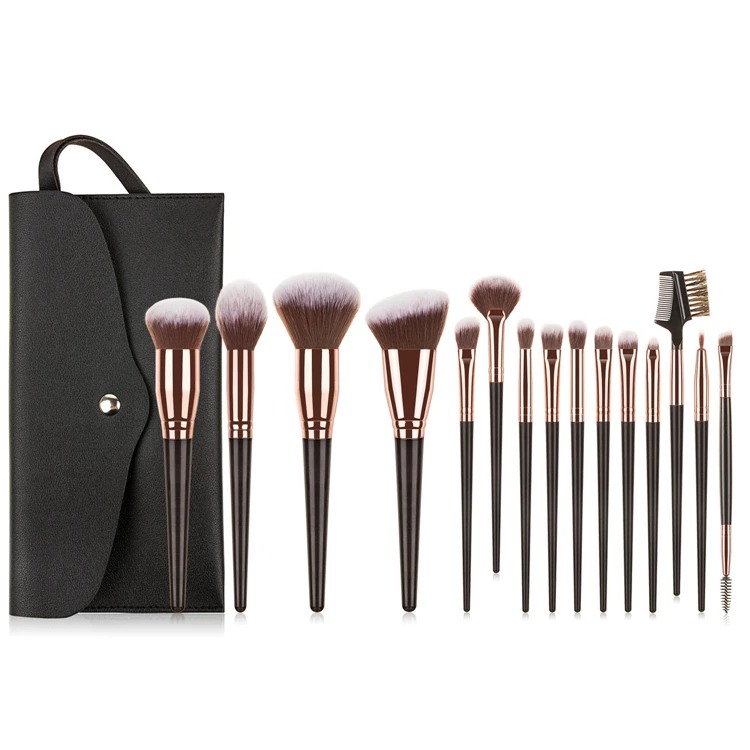 

New Fashion High End Private Label Own Brand Other Makeup Brush Set 15PCS Black Vegan With Custom Logo And Bag 2021