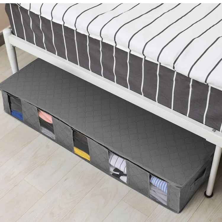 

Factory wholesale foldable non-woven non-covered storage bag with clear windows organize and storage bag under the bed