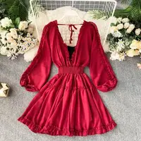 

Sexy V Neck Red Mini Dress For Women