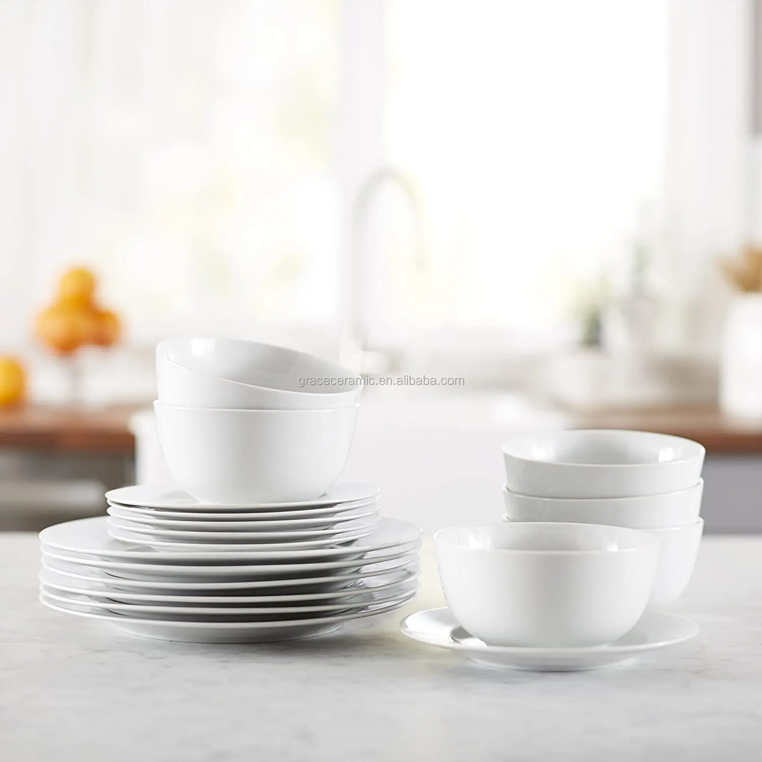 陶瓷精品瓷器餐具厨具18件白色厨房餐具套装碗盘套装