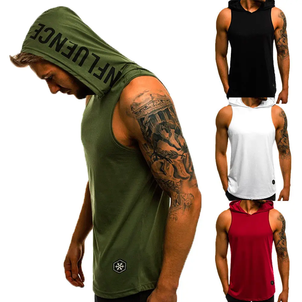 

Fashion Mens Sleeveless Hoodie T-Shirts Muscle Sweatshirt Summer Cool Hoody Tops GYM Sport Slim Fitness Hooded Sportswer Tees