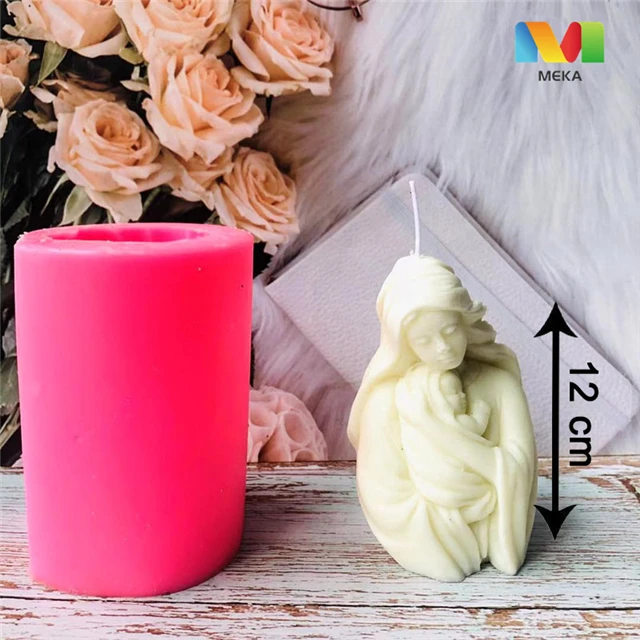 

M2549 DIY Aromatherapy 3d mother son gypsum goddess candle molds new angle mother's day mould silicone candle, White