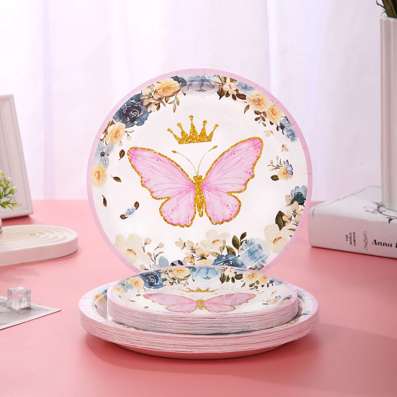 

Party Supplies Decorations New Tea Party Butterfly Theme Party Tableware Set Paper Plate Cup Napkins Knife Fork Spoon