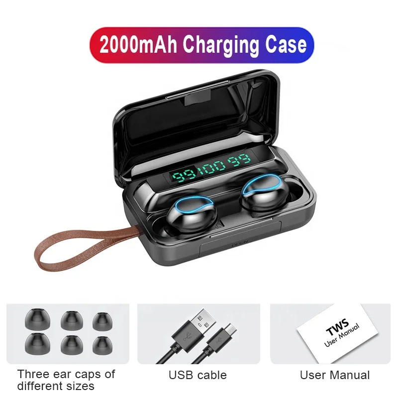 

New TWS Earphones bt V5.0 Wireless Earphone with Mic and Charge Box Sports Stereo Bass Headsets Noise Cancelling Earbud