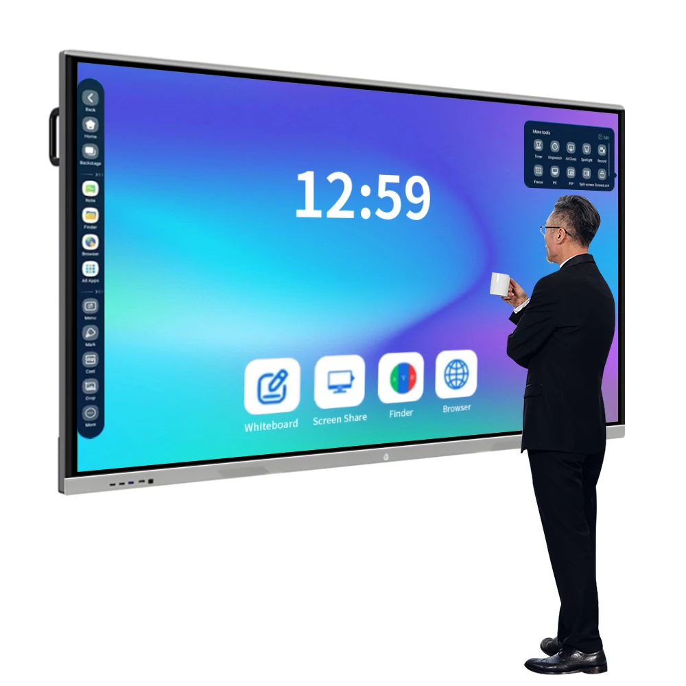 4K Android/OPS 55-86inch Interactive Whiteboard Smart Board 20-Point Multi-Touch Screen Metal Frame LCD Display School Teaching