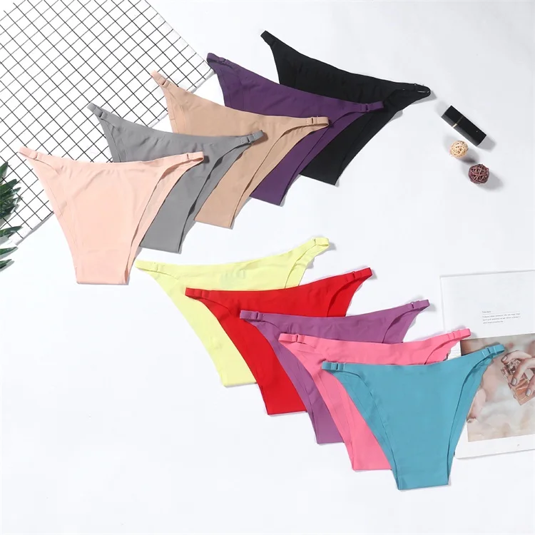 

Hot-sale soft nylon material Slim string thong pink seamless panties  free size bikini solid color