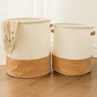 

FY Cotton and linen storage bucket cork skin splicing dirty clothes basket cloth art portable portable dirty clothes basket