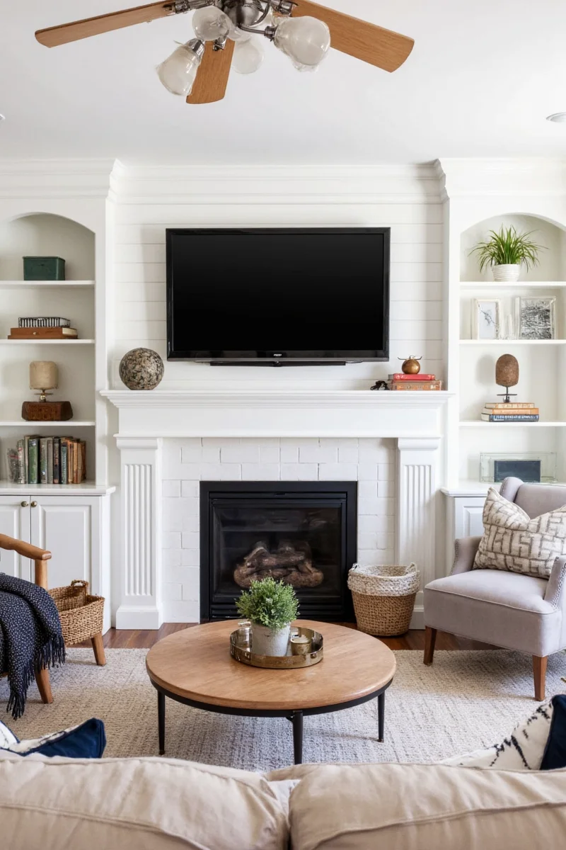 Tech integration in family-friendly living room