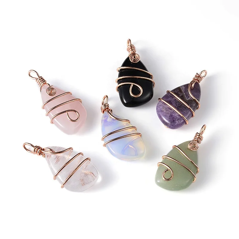 

Rose Quartz Onyx Amethyst Crystal Nuggets Stone Pendant Brass Rose Gold Color Wire Wrap For Necklace Jewelry Making