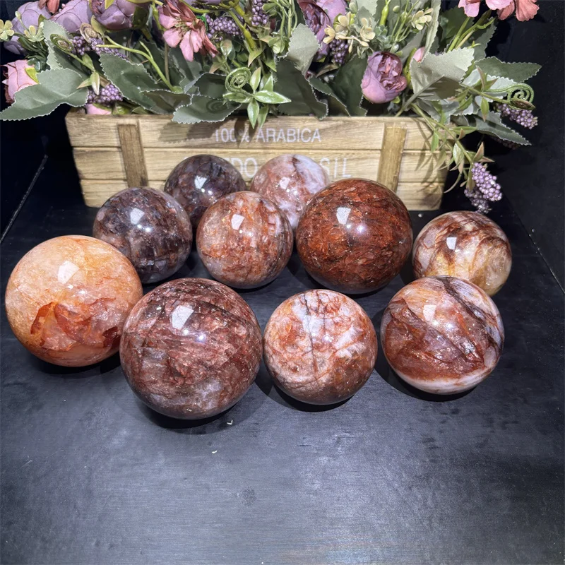 Wholesale Natural Red Polished Ball Crystal Crafts Stone Healing Red Fire Quartz Sphere for Decoration