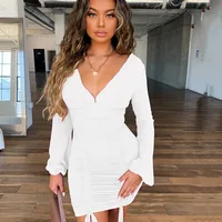 

Fashion new arrival sexy plain deep-v neck bandage V-neck long sleeve bodycon nightclub dresses women dress