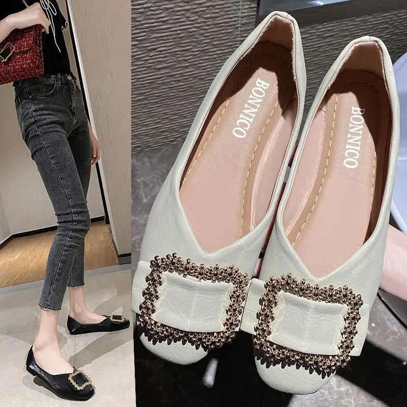 

Plus Size Summer New Arrivals Trending Faux Leather Slip On Ladies Causal Fashion Sandals Women Square Toe Flat Office Shoes