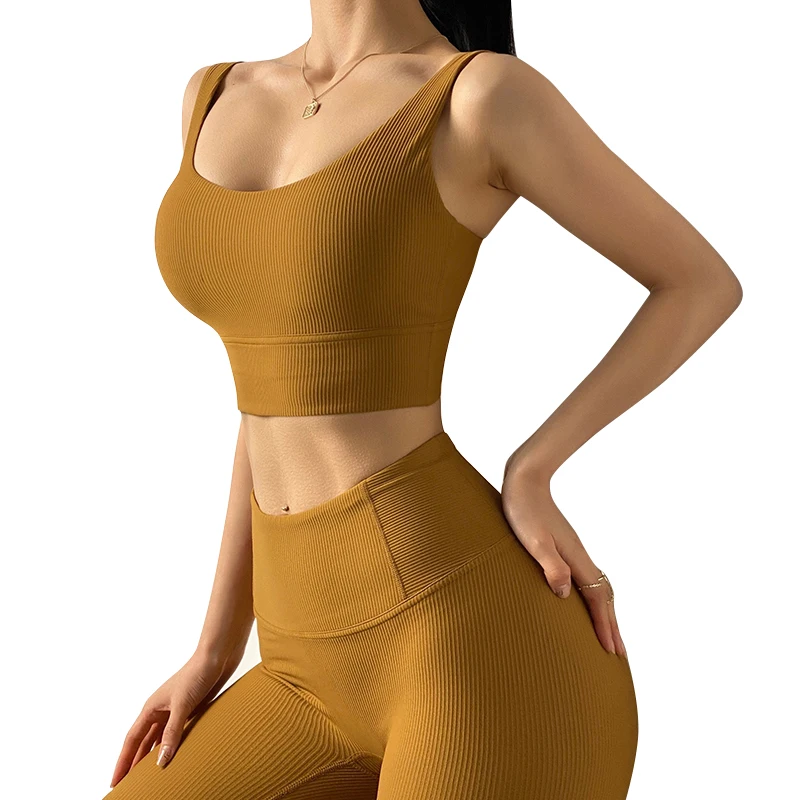 

Women Compression Slimming Ribbed Fitness Training Legging Bra Set