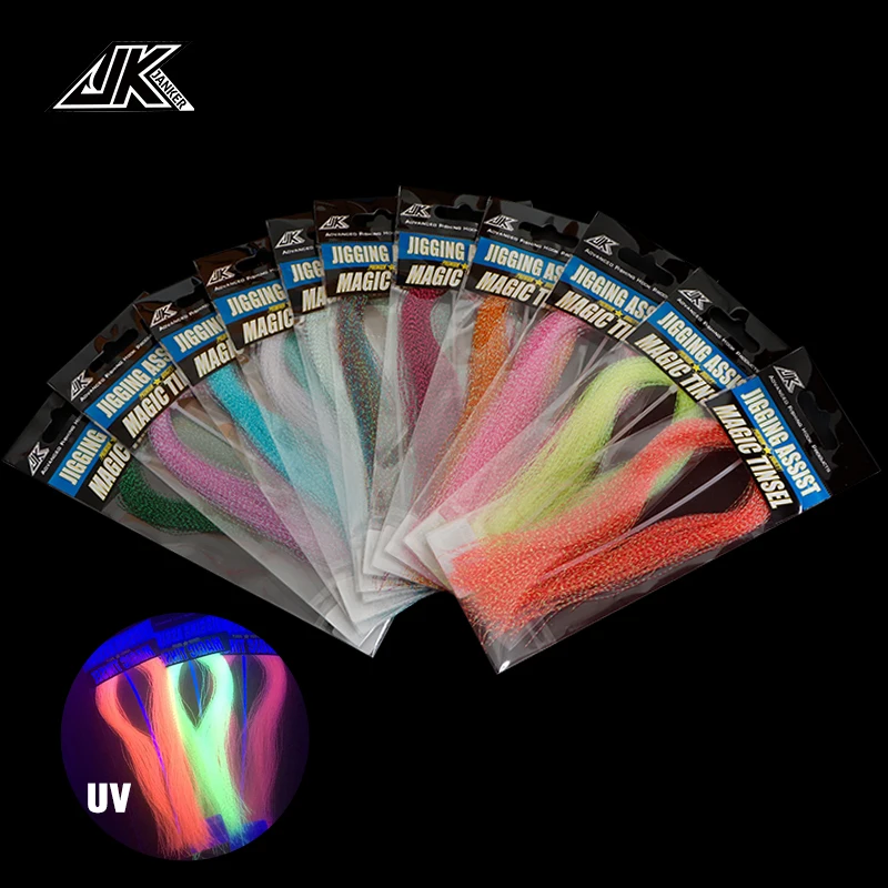 

JK Glow Luminous UV Fishing Hooks Line Holographic Tinsel Twisted Jig Hook Assist Lure Wire for Outdoor Fishing Activities, Multi